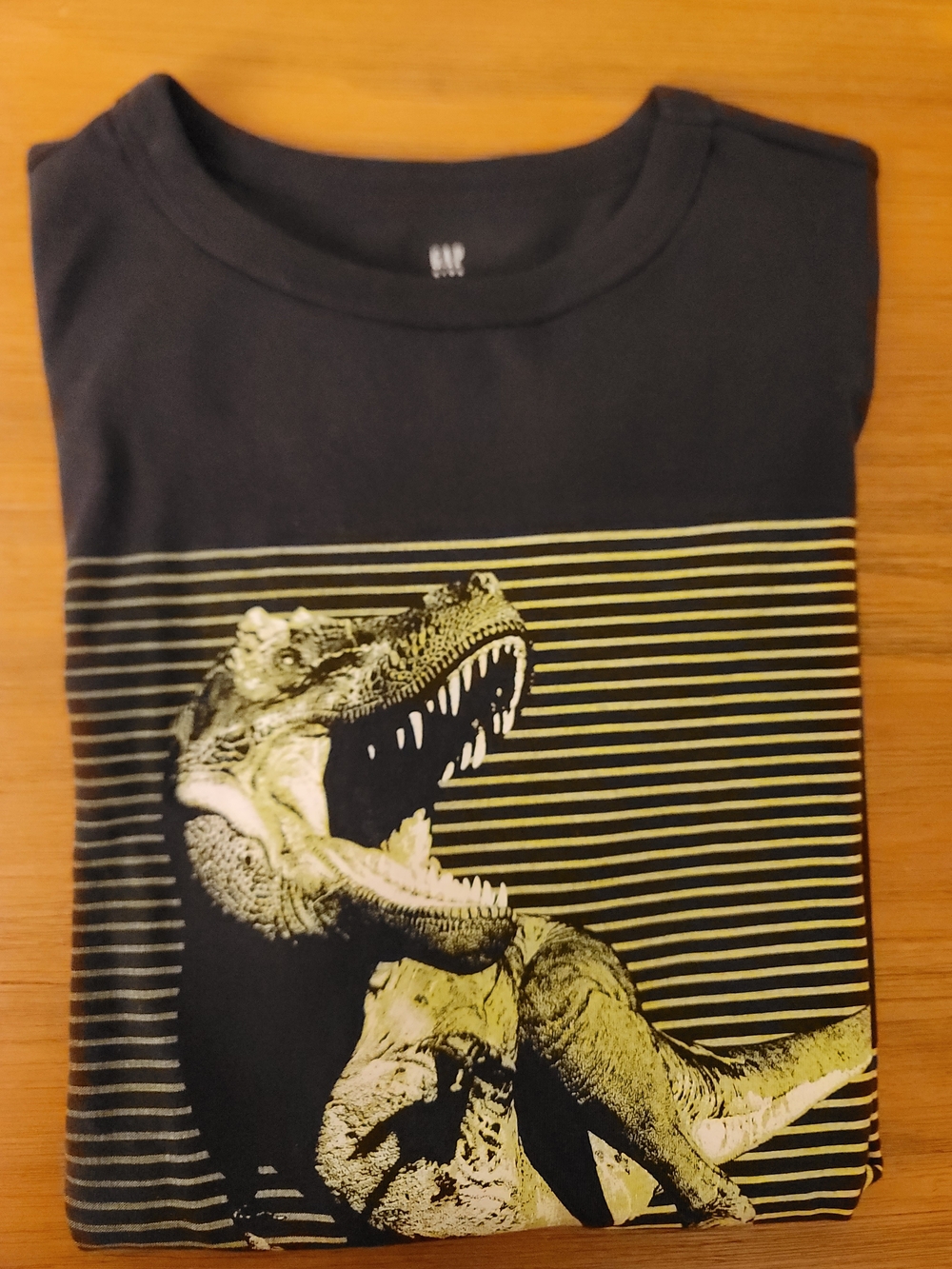 GAP Black Tee with Yellow-Green T-Rex Graphic